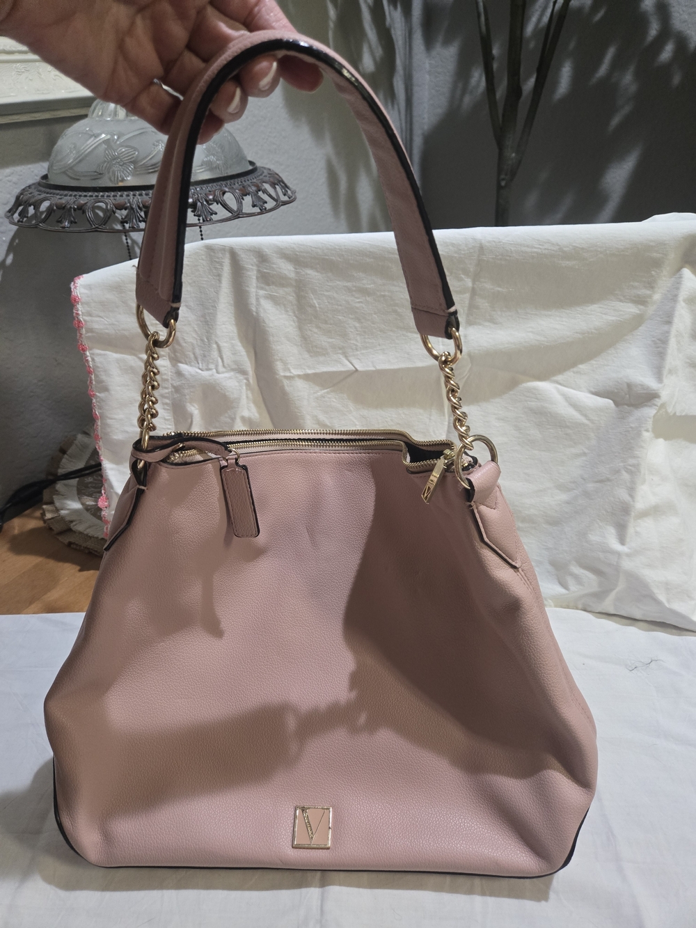 Victoria's Secret Blush Pink Shoulder Bag with Gold Hardware
